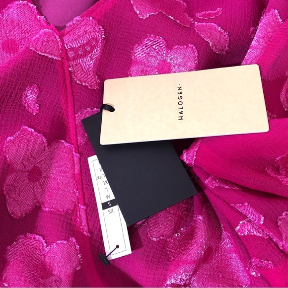 Halogen Pink Floral Metalic Thread Ruffle Blouse With Belt Sash S - Picture 8 of 8